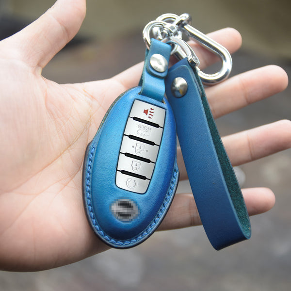 Leather Key Fob Cover fit for Nissan, Keychain Initials