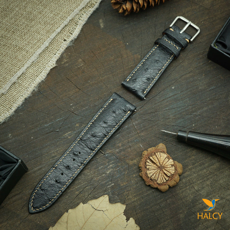 Ostrich Leather Watch strap with quick-release spring bars. Choice of Width - 16mm, 18mm, 20mm, 22mm, 24mm, Etc..