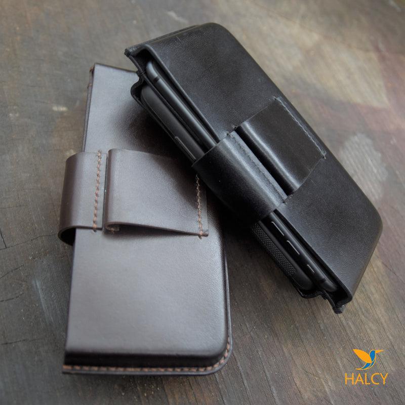 Leather Two phone case with belt loop, Leather Dual Phone Case