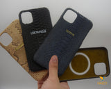 MagSafe iPhone Case, Python leather Personalised Cover Gold or SilverEmbossed Leather iPhone 12 / Mini / Pro / Pro Max