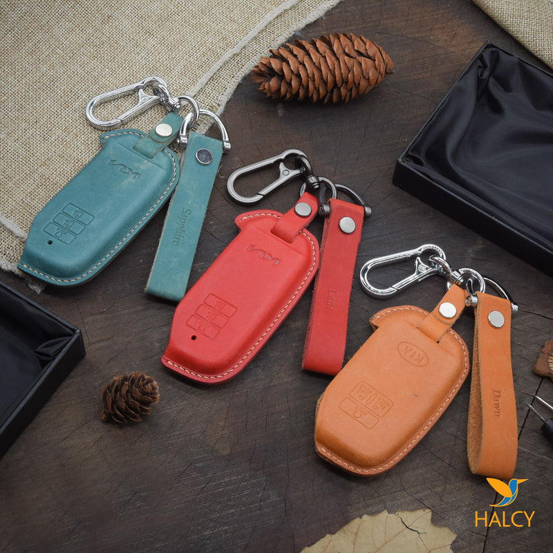 Leather Car Key Fob Cover Fit for Kia