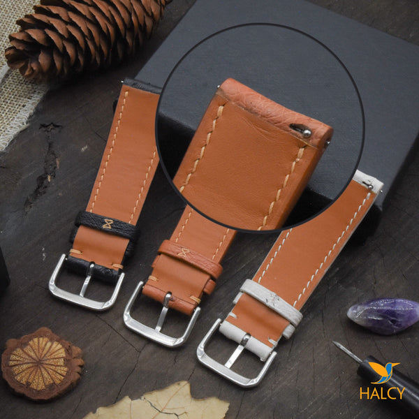 Ostrich Leather Watch strap with quick-release spring bars. Choice of Width - 16mm, 18mm, 20mm, 22mm, 24mm, Etc..