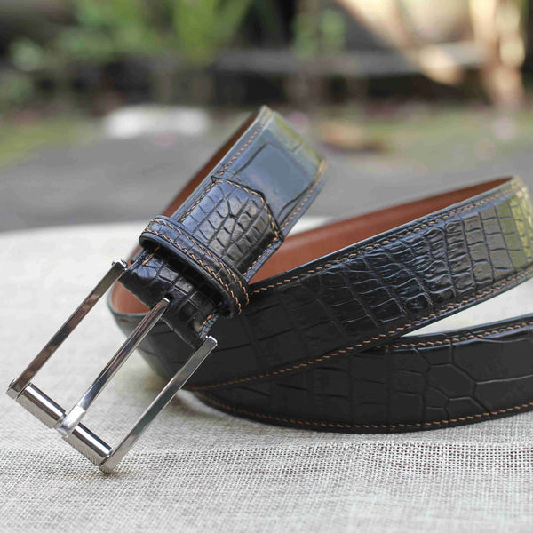 Handcrafted - Alligator Leather Belt - Titanium buckle