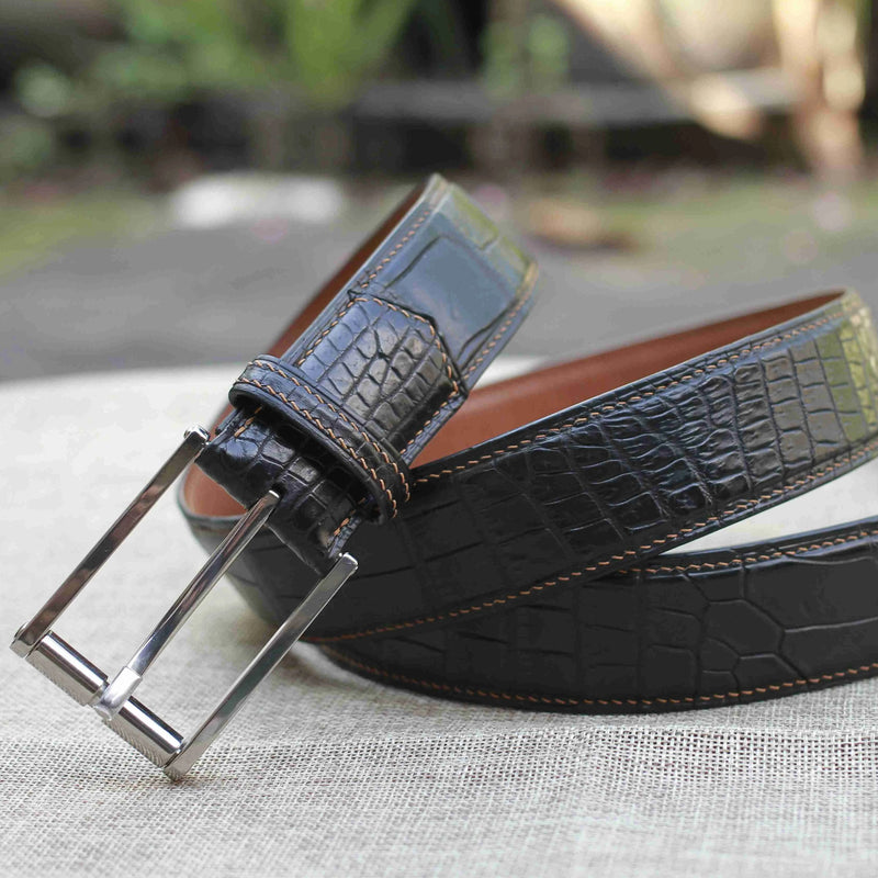 Handcrafted - Alligator Leather Belt - Titanium buckle